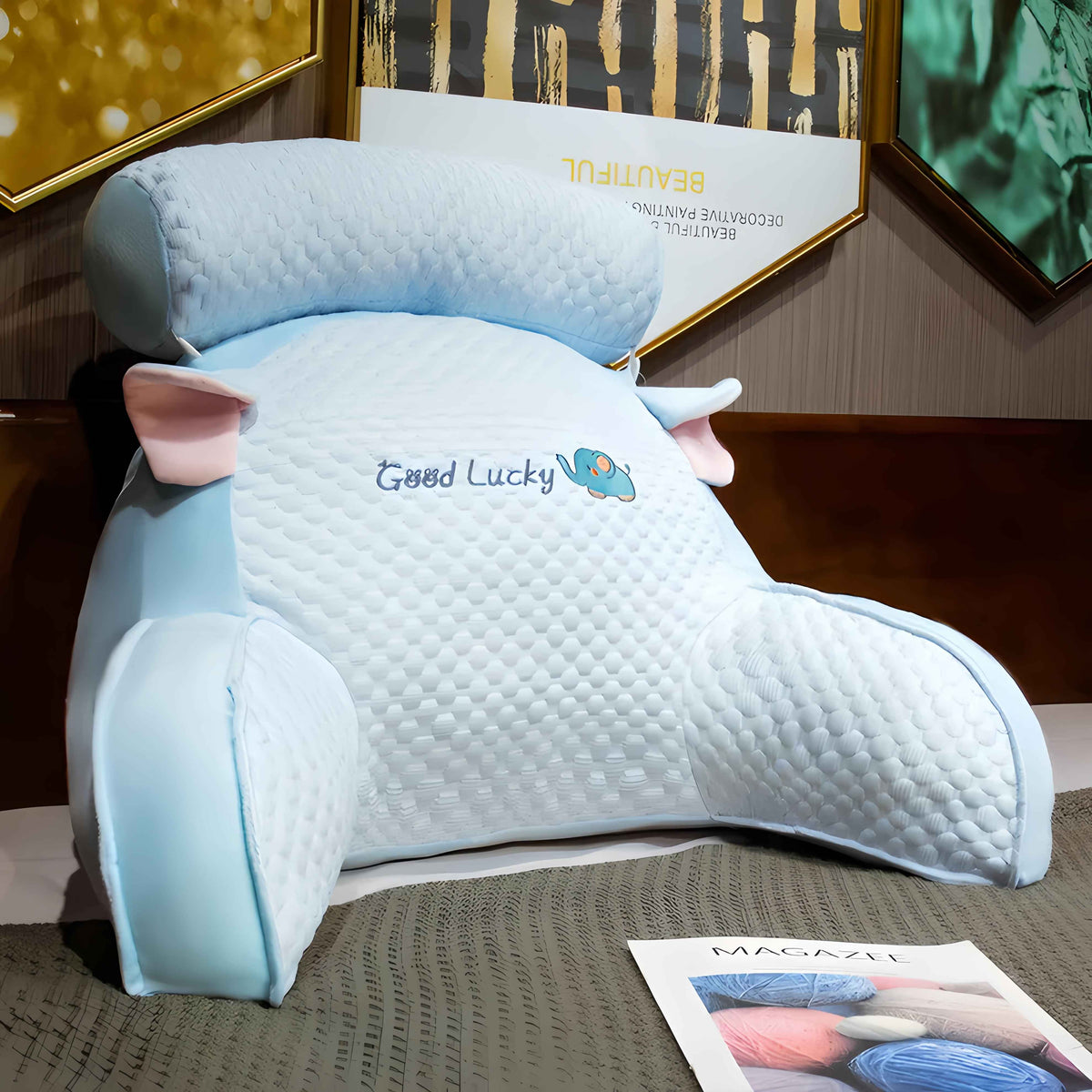 Dinosaur Bed Rest Pillow with Arms – Plush Reading & TV Backrest