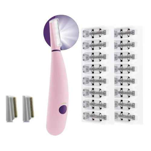 Rechargeable Painless Facial Hair Remover with LED Light & 16 Refill Heads