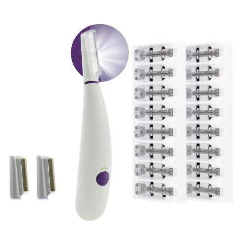 Rechargeable Painless Facial Hair Remover with LED Light & 16 Refill Heads