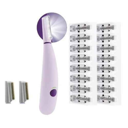 Rechargeable Painless Facial Hair Remover with LED Light & 16 Refill Heads